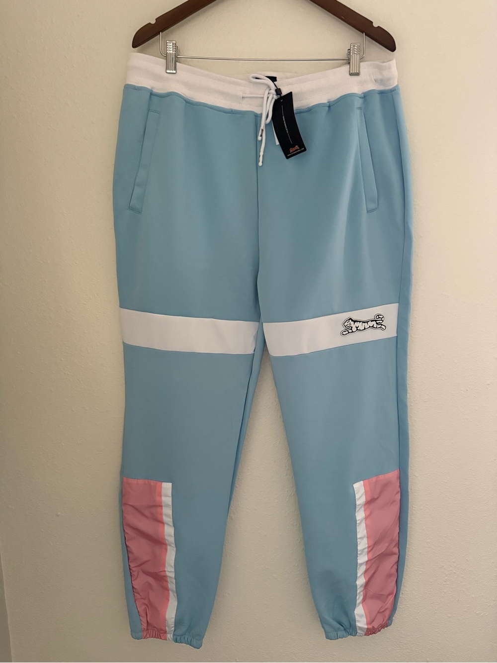 Le Tigre Men’s XXL Colorblock Track Jogger Pants Blue Pink White NWT
